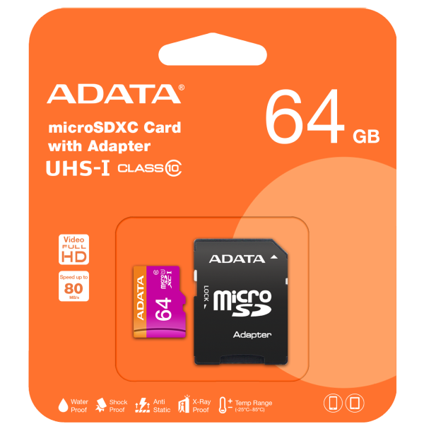 ADATA Premier 64GB microSDHC/SDXC UHS-I Class 10 Memory Card with Adapter